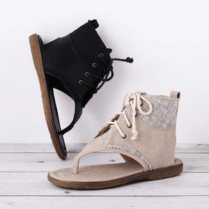 Women's vintage flip flop front lace zipper gladiator sandals