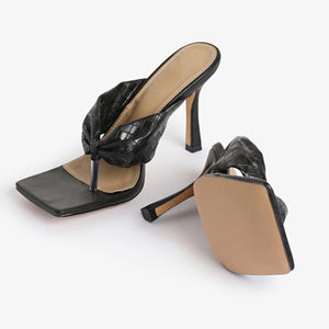 Women stiletto square toe slide flip flop heels