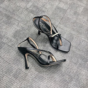 Women flip flop criss cross strap buckle strap stiletto heel sandals