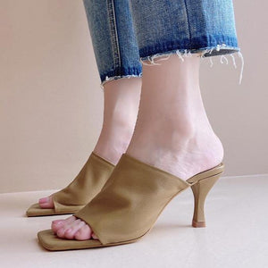 Women square peep toe summer fashion heeled mules
