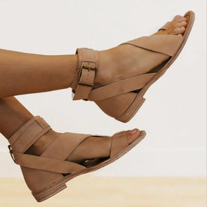 Women Fashion Flat Heel Ankle Buckle Strap Sandals