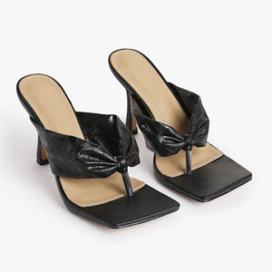 Women stiletto square toe slide flip flop heels