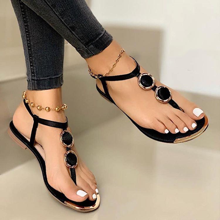 Women summer beach t strap slingback ankle strap flat sandals