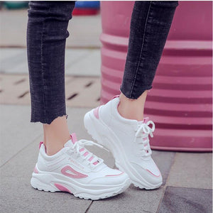Women round toe lace up wedge platform sneakers