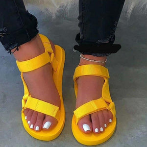 Women flat strappy support velcro sandals