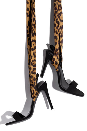 Women strappy lace up bowknot stiletto leopard print heels