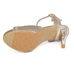 Women rhinestone platform peep toe ankle buckle strap stiletto heels