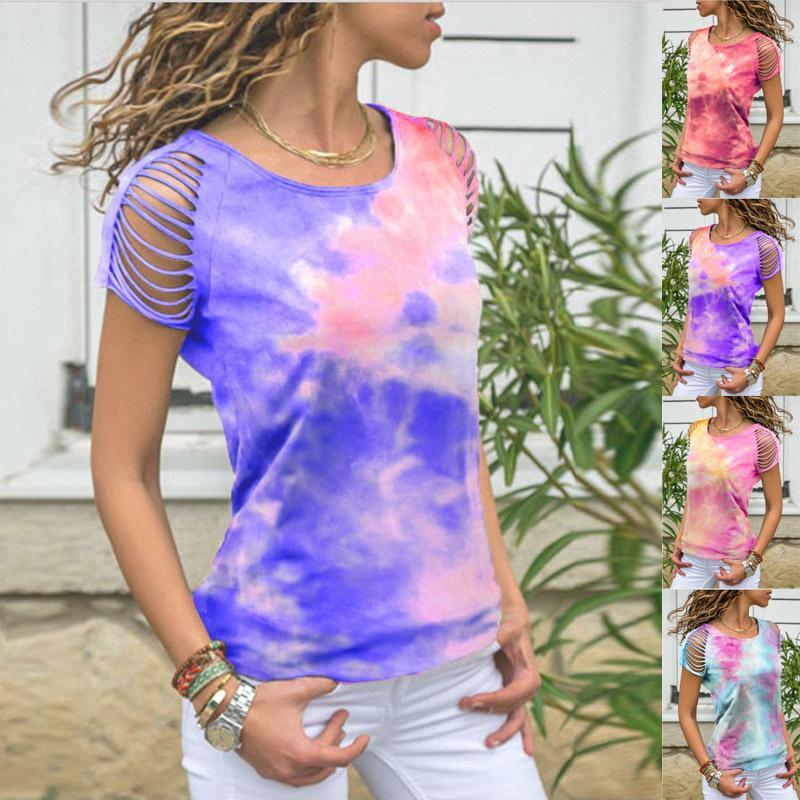 Summer tie dye crew neck short sleeves tops