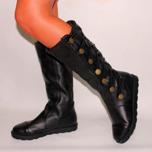 Women's soft knee high boots eastic lace-up boots low heel knee high boots