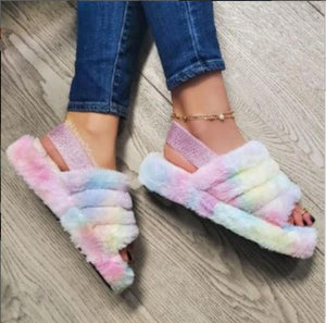 Women Soft Platform Comfy Fur Slide Sandals