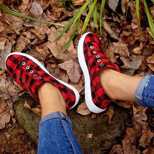 Women's plaid flat slip on sneakers summer fashion canvas shoes