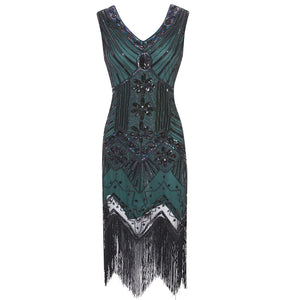 1920s vintage premium sequins beaded sleeves evening gowns | Tassels dress costume dress