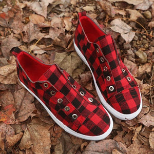 Women's plaid flat slip on sneakers summer fashion canvas shoes