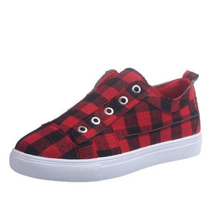 Women's plaid flat slip on sneakers summer fashion canvas shoes