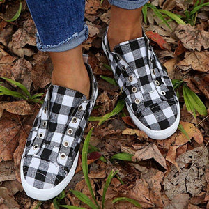 Women's plaid flat slip on sneakers summer fashion canvas shoes