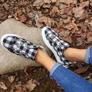 Women's plaid flat slip on sneakers summer fashion canvas shoes