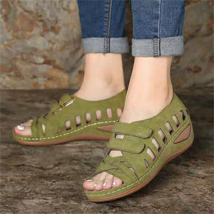 Women hollow out wedge 
peep toe magic tape summer 
sandals