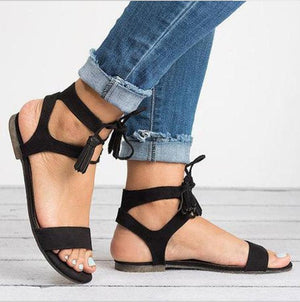 Women's ankle tie up flat peep toe sandals