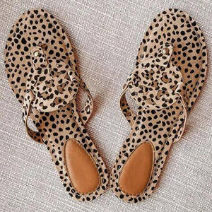 Women's cute leopard print clip toe beach sandals slip on beach sandals
