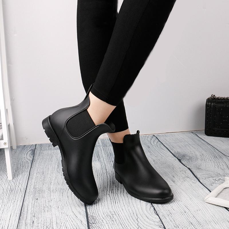 Women Round Toe Short Chelsea Elastic High Cut Fashion Solid Color Rain Boots