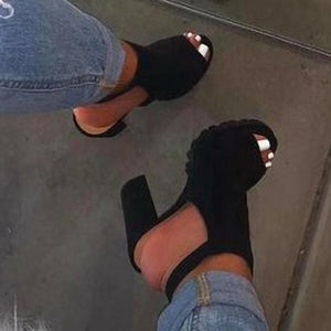 Women's high heeled platform peep toe sandals booties
