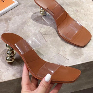 Women square peep toe two strap slide summer high heels