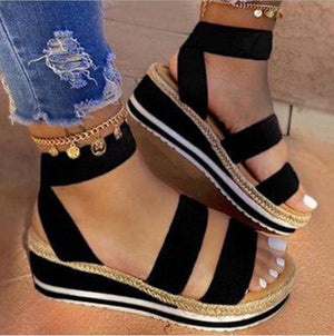 Women chunky platform ankle strap wedge sandals