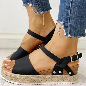 Women peep toe espadrille 
platform ankle strap sandals