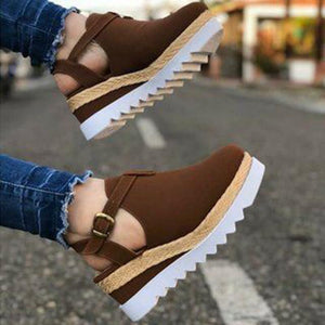 Women Summer Closed Toe Buckle Strap Wedge Sandals