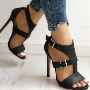 Women buckle ankle strap peep toe stiletto high heels
