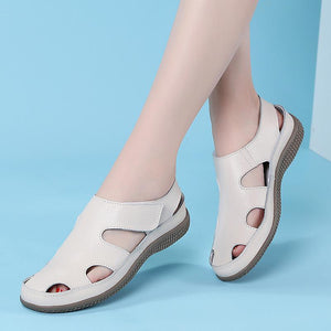 Women's closed toe hollow magic tape sandals comfy walking driving loafers shoes