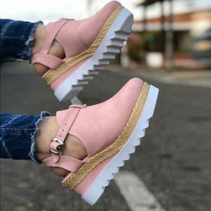 Women Summer Closed Toe Buckle Strap Wedge Sandals