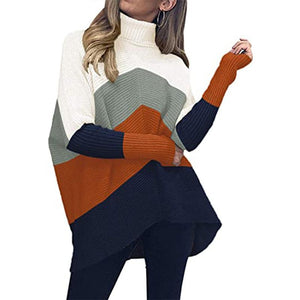 Women knit batwing long sleeve pullover turtleneck sweater