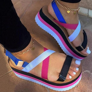 Women chunky platform strappy ankle buckle strap sandals