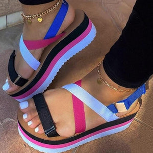 Women chunky platform strappy ankle buckle strap sandals