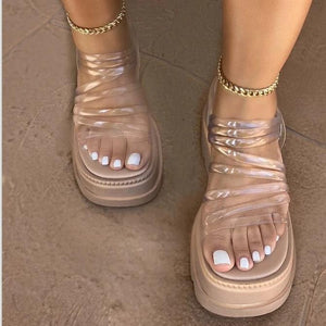 Women's thick platform strappy ankle bukle strap sandals