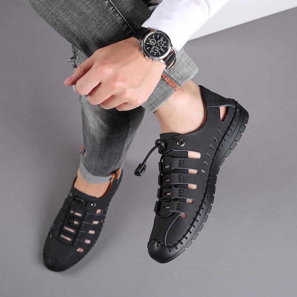 Hollow breathable round toe lace up men summer shoes