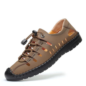 Hollow breathable round toe lace up men summer shoes