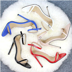 Women open toe ankle buckle strap stiletto high heels