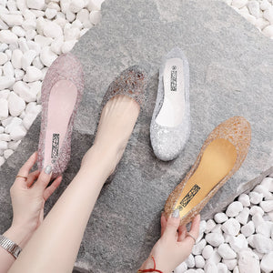 Women bling rhinestone hollow 
out summer flat jelly sandals