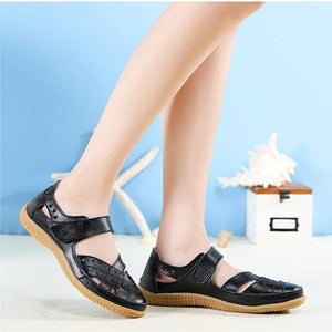 Women's closed toe hollow magic tape sandals flat comfy walking loafers shoes