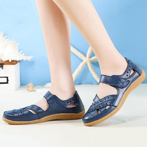 Women's closed toe hollow magic tape sandals flat comfy walking loafers shoes