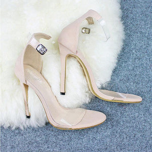 Women open toe clear strap buckle stiletto heels