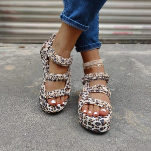 Women's thick platform leopard snakeskin print sandals