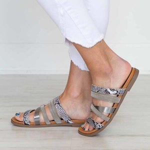 Women leopard strap summer 
flat slide sandals
