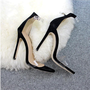 Women open toe clear strap buckle stiletto heels