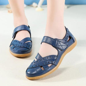 Women's closed toe hollow magic tape sandals flat comfy walking loafers shoes