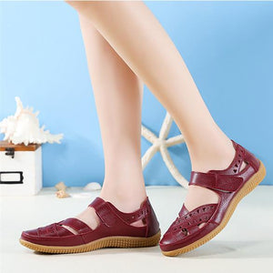 Women's closed toe hollow magic tape sandals flat comfy walking loafers shoes