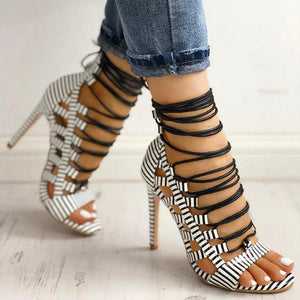 Women peep toe criss cross lace up strappy zabra snakeskin heeled sandals
