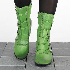 Women's vintage louis heels mid calf boots retro zipper boots